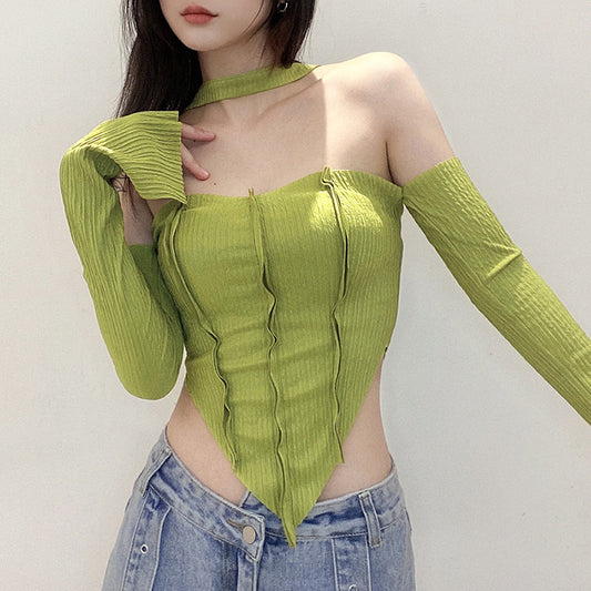 Lime Green Halter Top Long Sleeve - Femboy Fashion