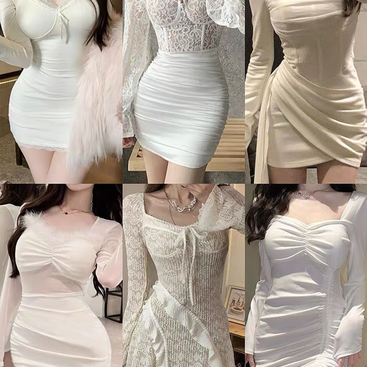 Femboy in long sleeve white short dress