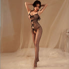 Femboy in micro mesh sleeveless bodystockings with bow front