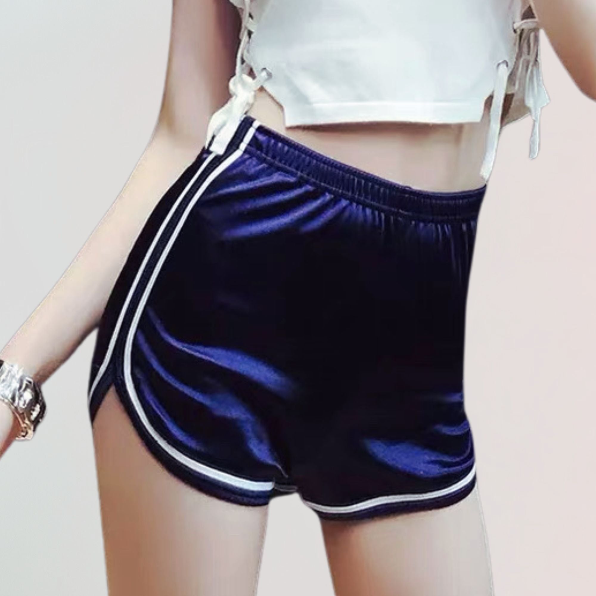 Femboy in Navy Satin Dolphin Short