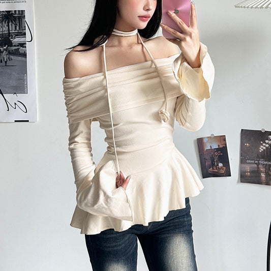 Sweet Off Shoulder Top With Long Sleeves White - Femboy Fashion