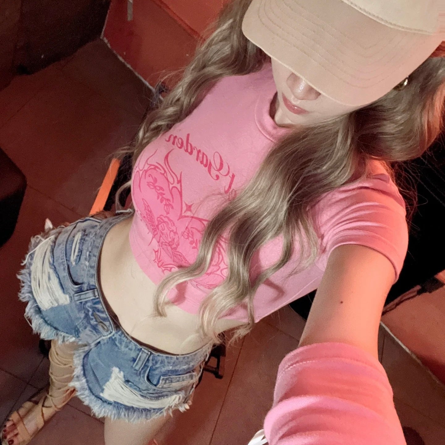 Femboy Wear A Pink Angel Crop Top