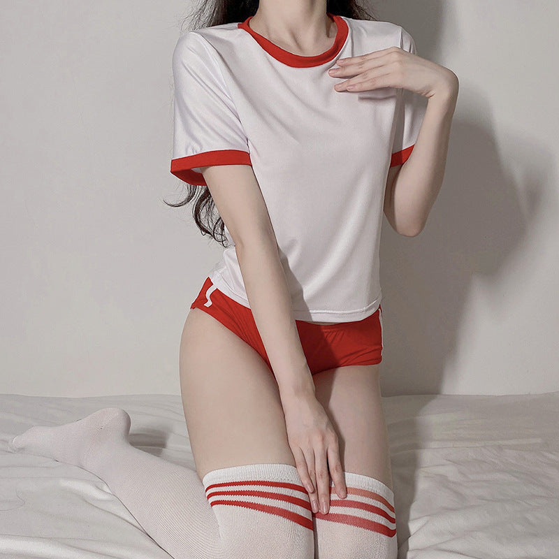 Femboy in Red and White Schoolgirl Lingerie Set - Femboy Fashion