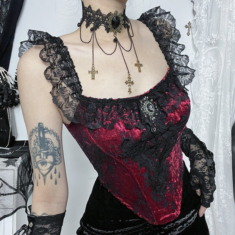 Gothic Red Corset Top for Goth Femboy - Femboy Fashion