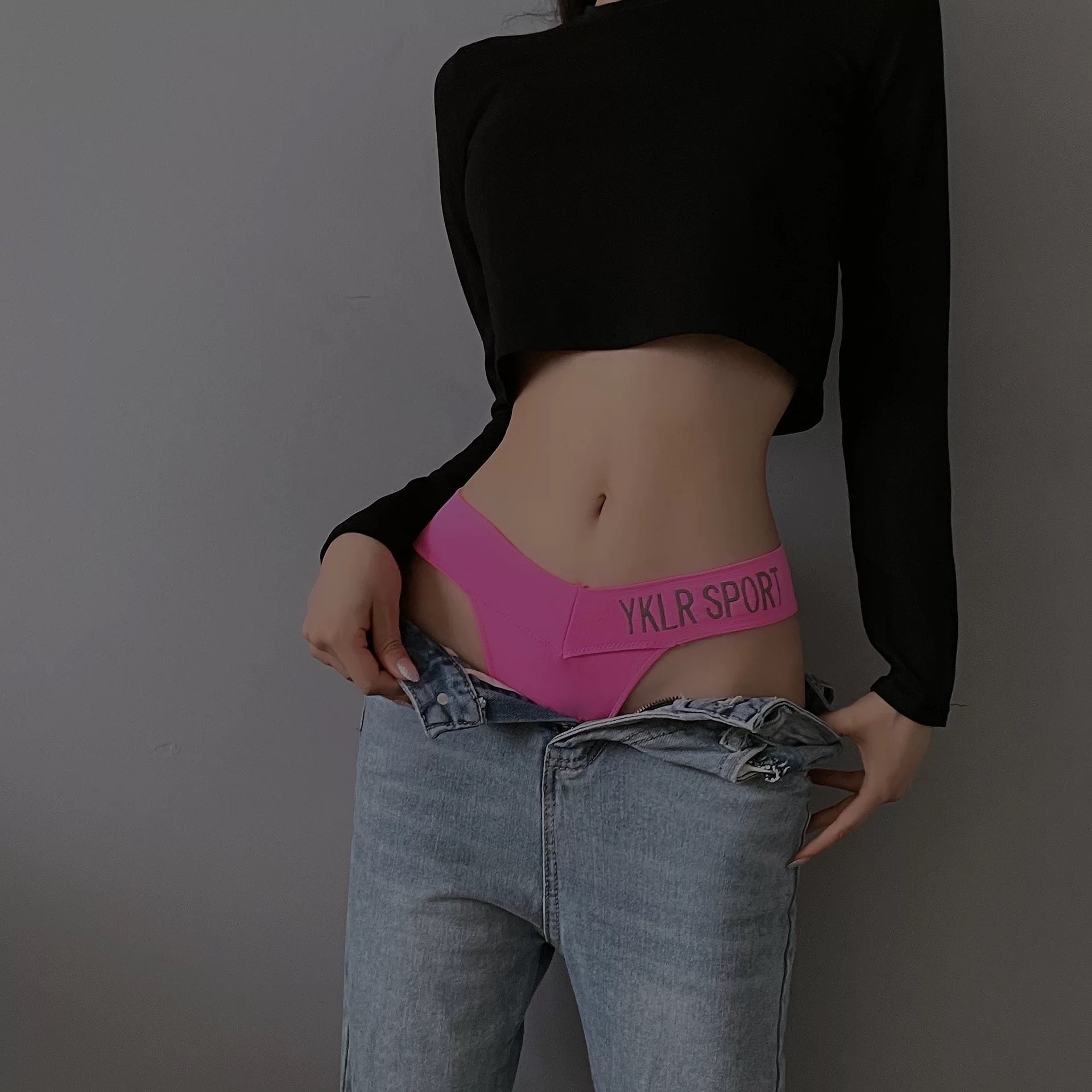 Femboy in rose sport thong panties