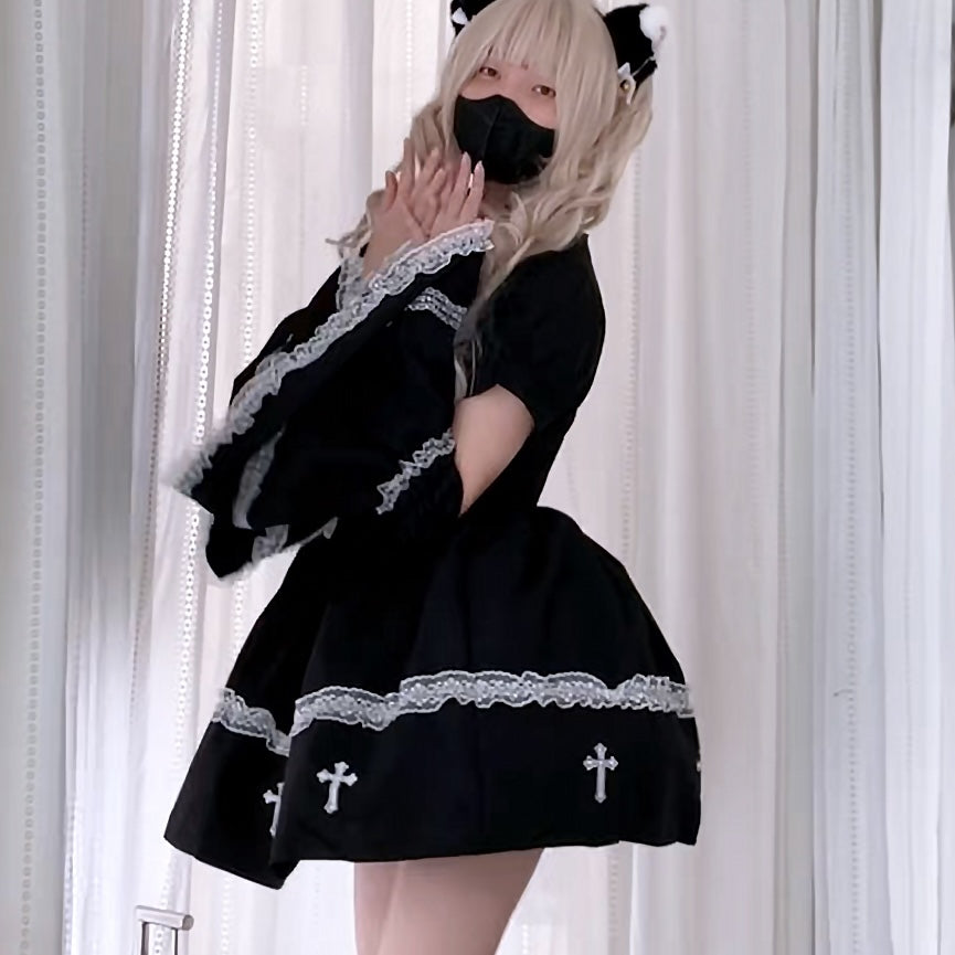 Femboy In Sexy Black Dress With Gloves Set