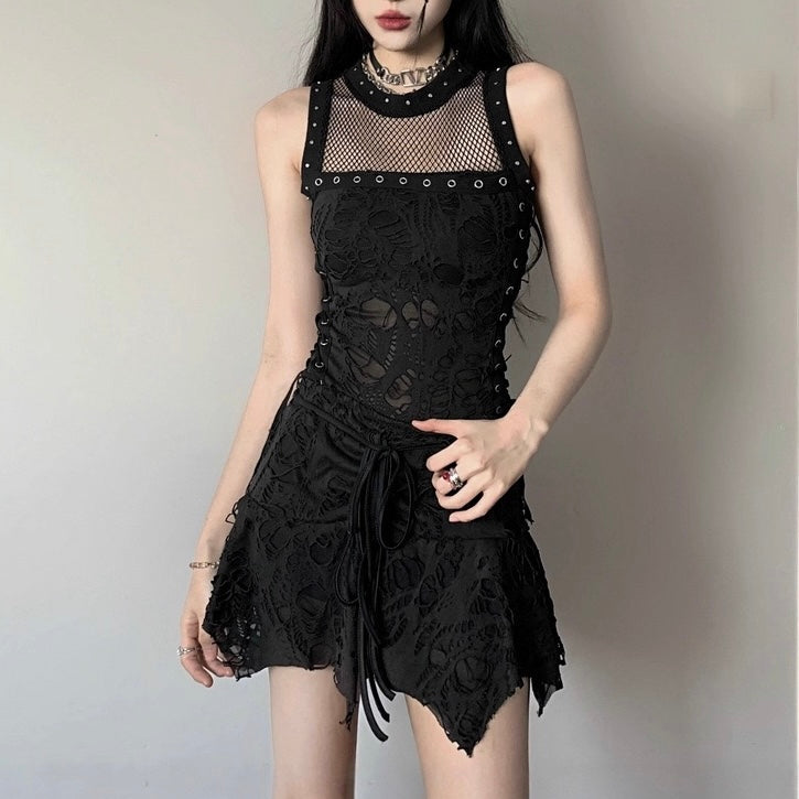 Femboy In Sexy Lace Skirt And Halter Backless Top Set