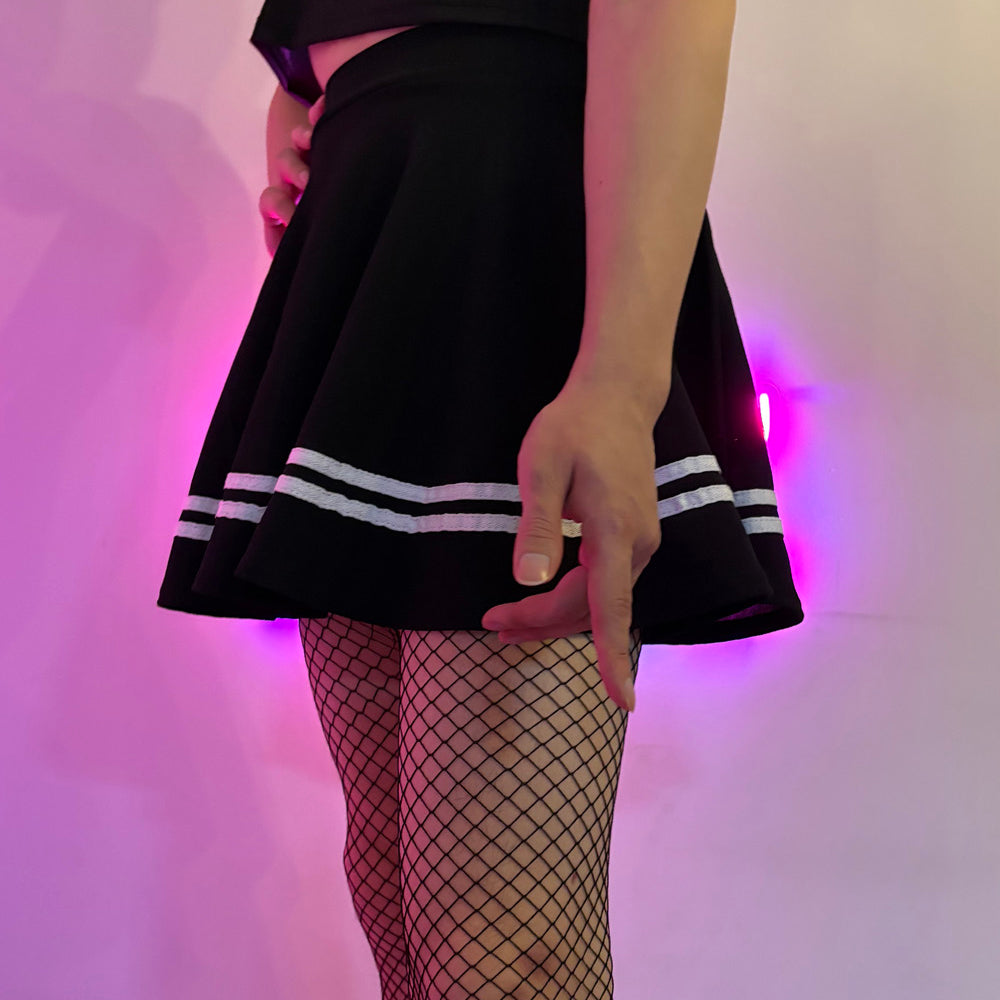 Femboy In Black With White Stripes Femboy Skirt - Femboy Fashion