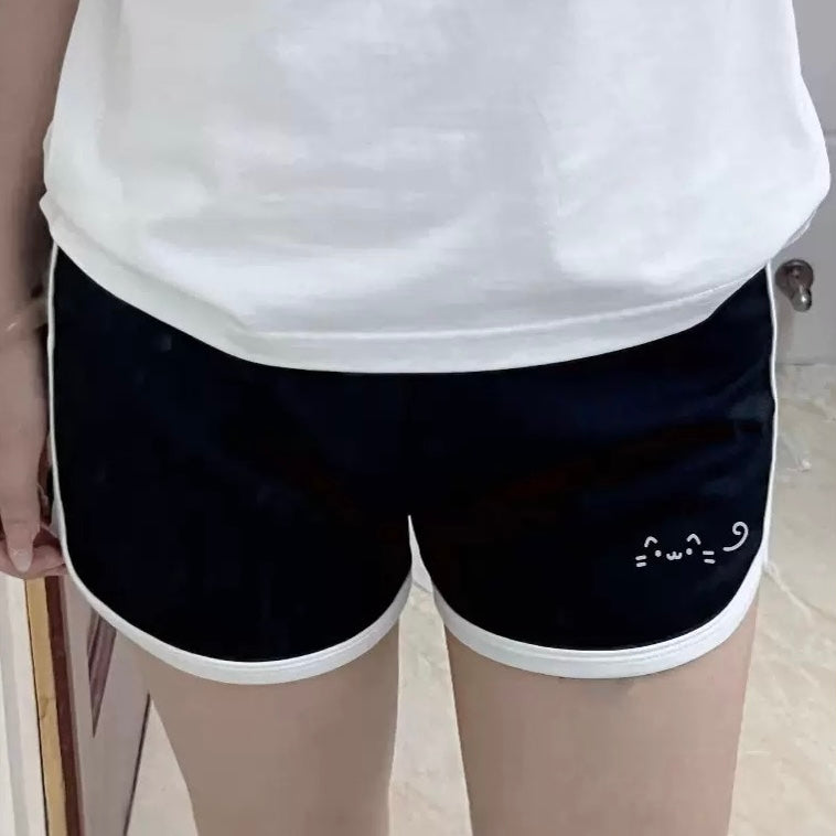 Femboy wear a cute memes print black shorts