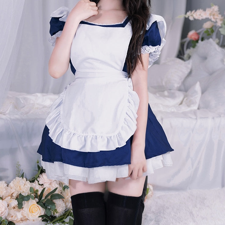 Femboy in a navy cosplay lolita maid dress