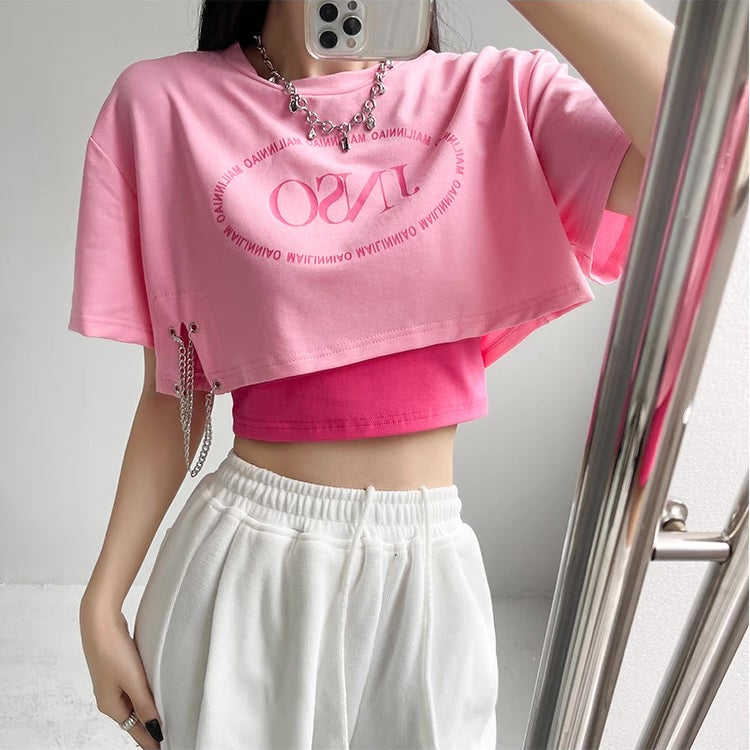 Femboy Wear a pink fashion tank top with crop top