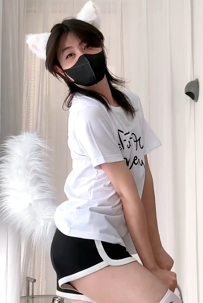 Femboy wear a white cat t shirt