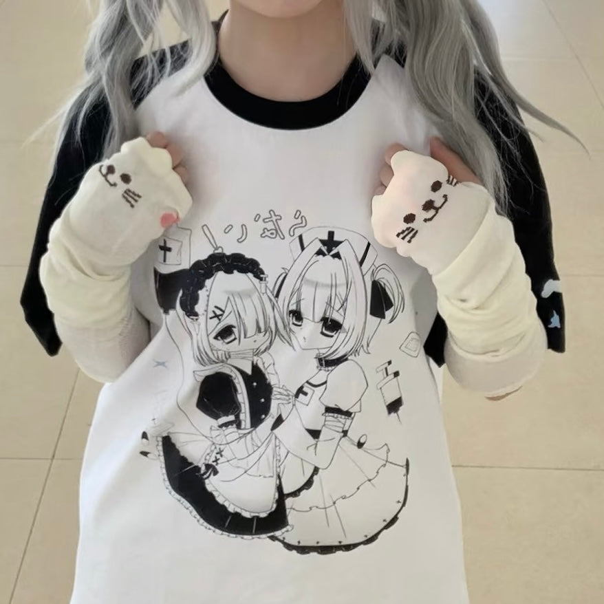 Femboy wear a white cut cat fingerless gloves