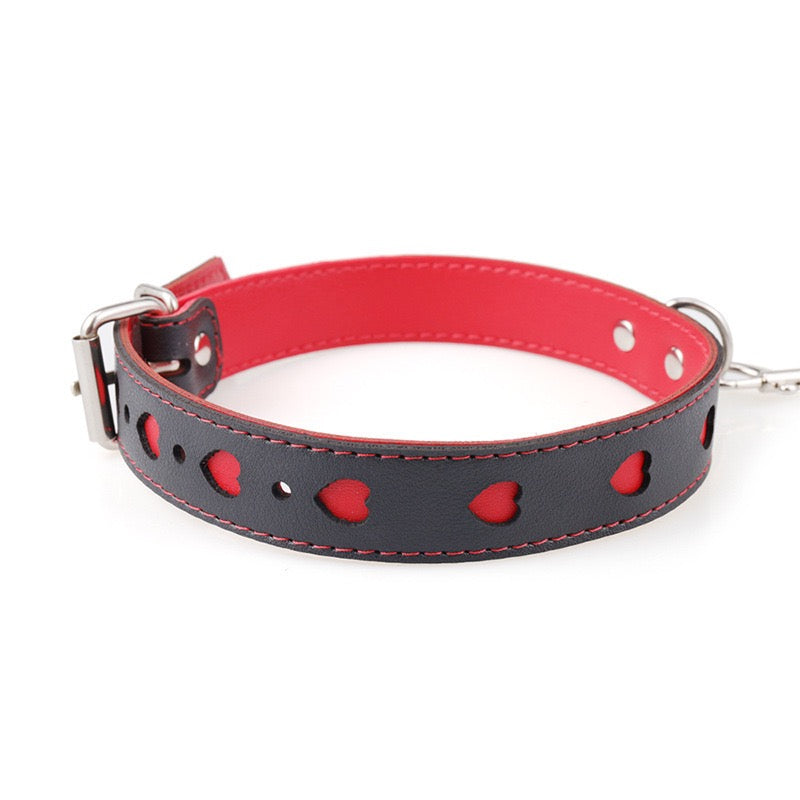 Femboy wear black and red leather collar with chain for femboy