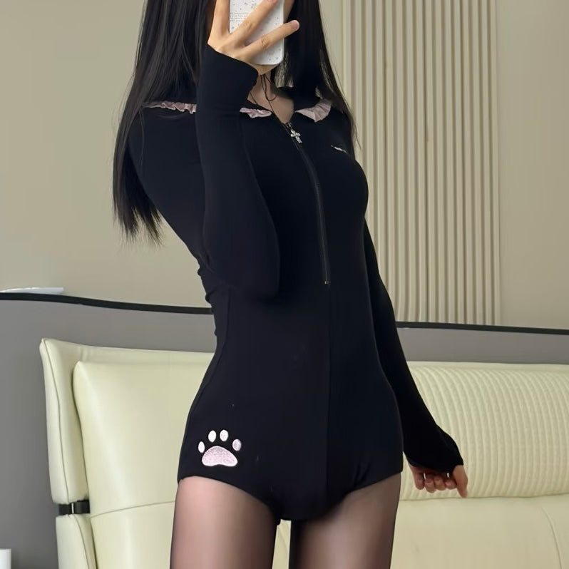 Femboy wear black v neck romper femboy fashion