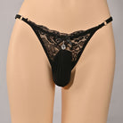 Femboy wear black sexy lace thong panties with pouch