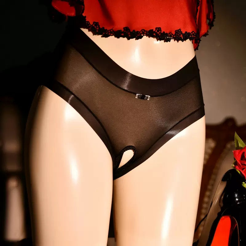 Femboy wear black sexy seethrough crotchless panties