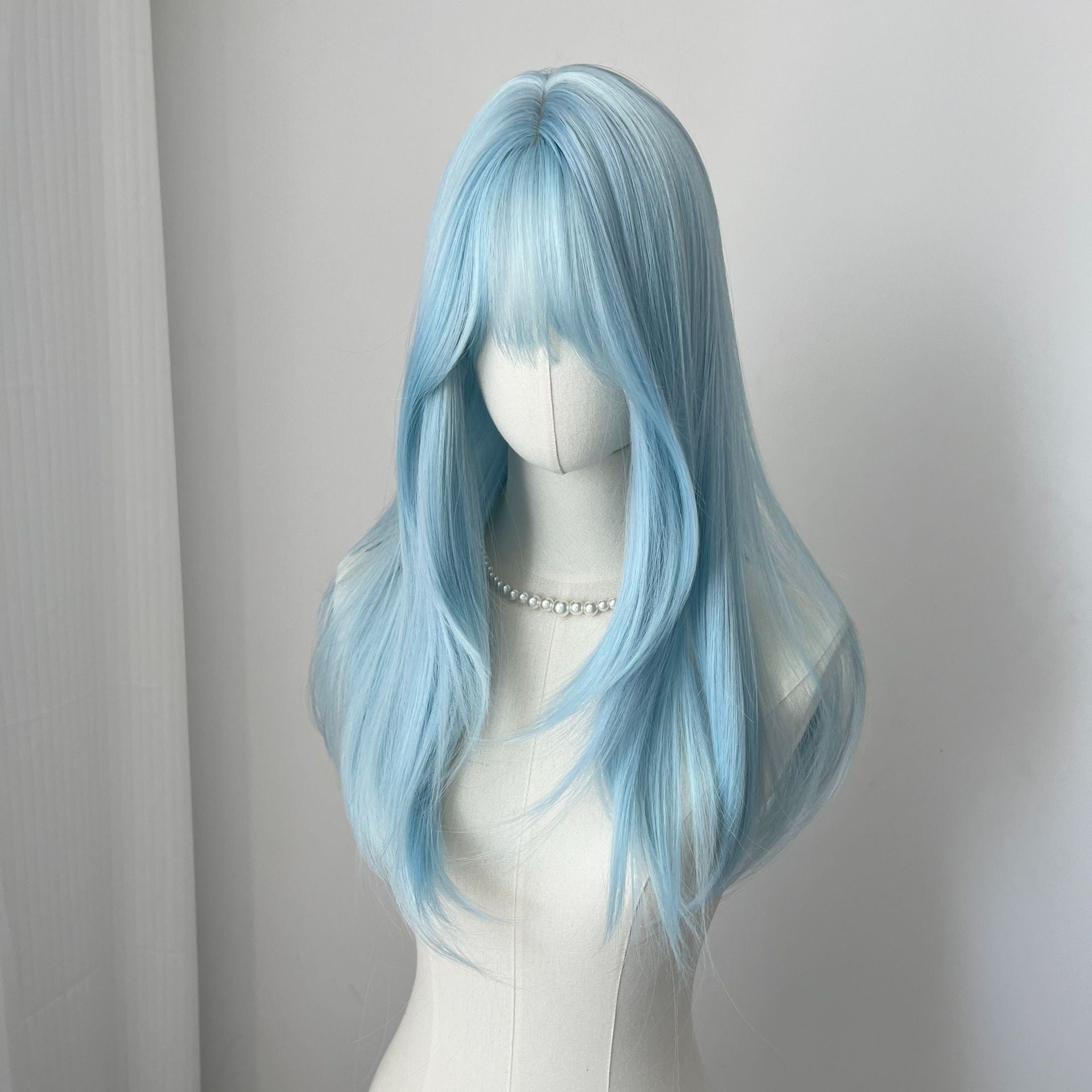 Femboy wear femboy ash blue long straight wig with bangs femboy fashion