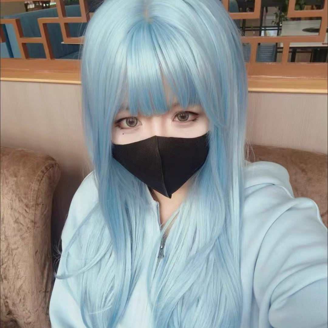 Femboy wear femboy ash blue long straight wig with bangs side