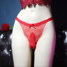 Femboy wear floral mesh pouch panty thong front