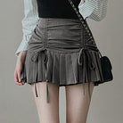 Femboy wear grey lace up pleated short skirt