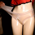 Femboy wear khaki sexy seethrough crotchless panties