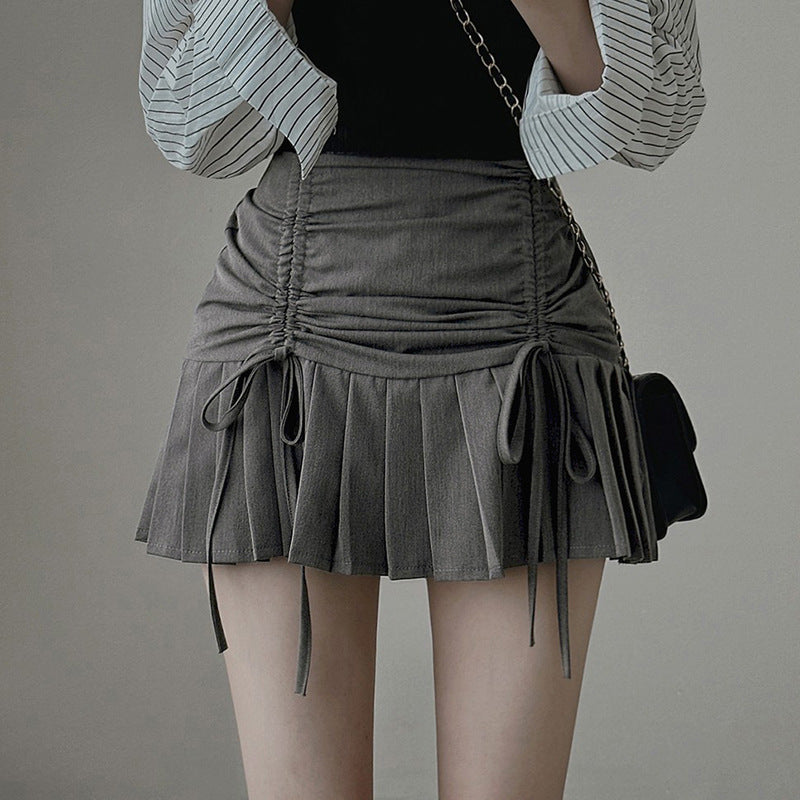 Femboy wear lace up pleated short skirt front