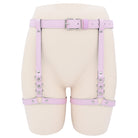 Femboy wear pink leather garter belt leg harness