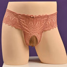 Femboy wear pink low rise back lace pouch panties