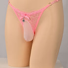 Femboy wear pink sexy lace thong panties with pouch