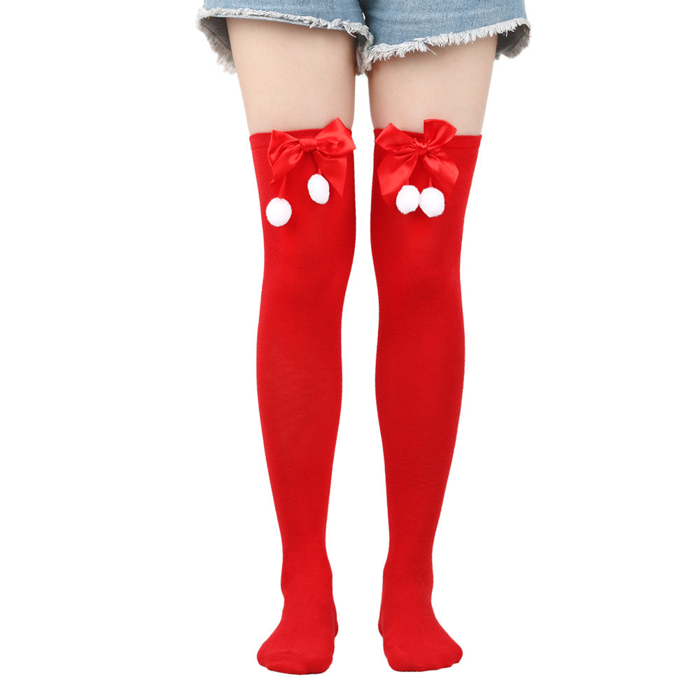 Femboy wear red femboy christmas thigh high socks with bow