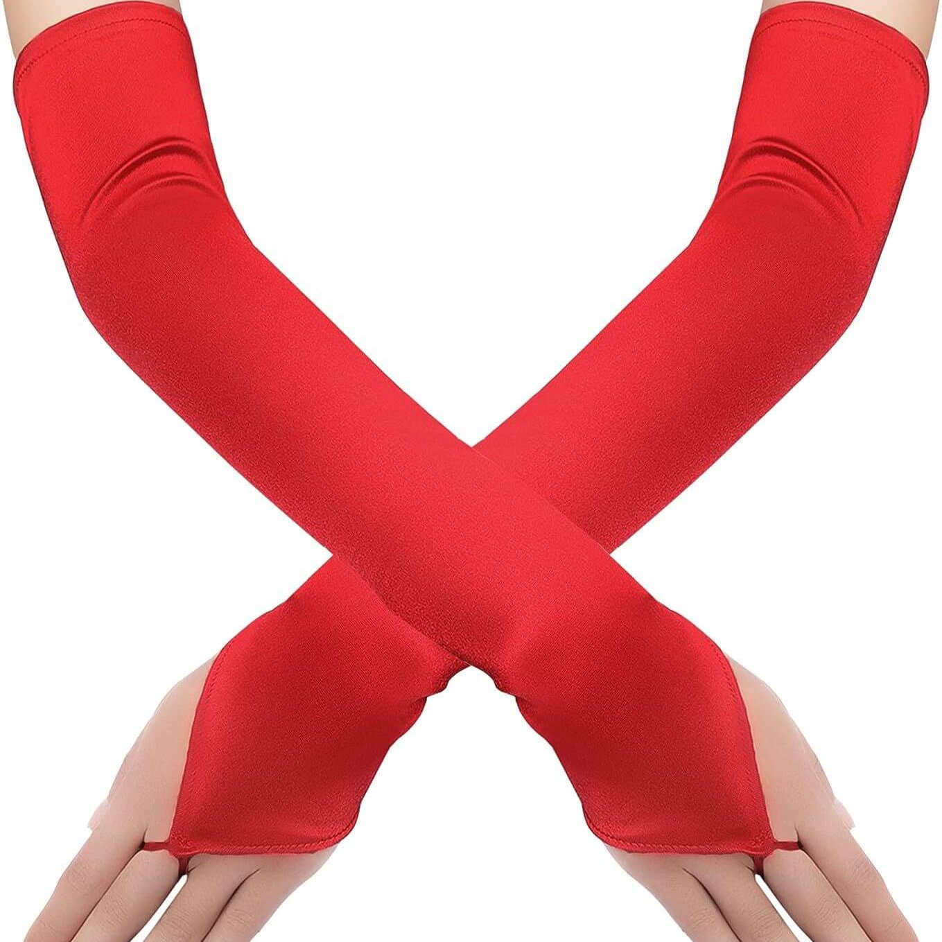 Femboy wear red finger loop gloves