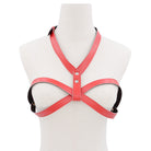 Femboy wear red leather cage bra harness