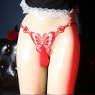 Femboy wear red sexy butterfly pouch panty thong