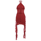 Femboy wear red sexy halter backless slim dress