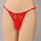 Femboy wear red sexy lace thong panties with pouch