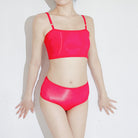Femboy wear red sexy oil glossy lingerie set