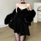 Femboy wear sexy black asymmetrical tube dress with gloves