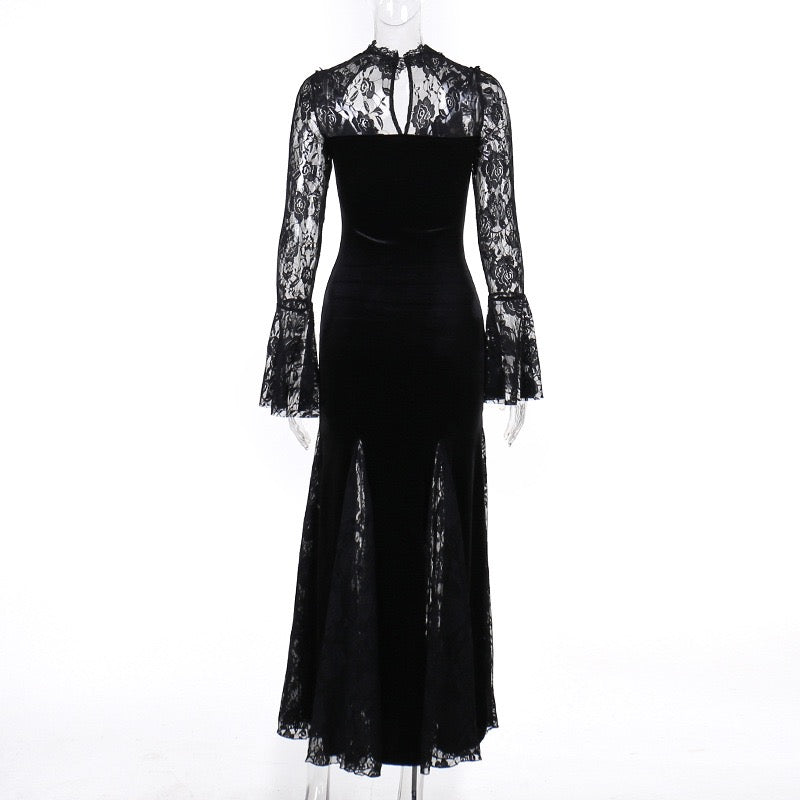 Femboy wear sexy black mesh side slit dress back