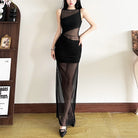 Femboy wear sexy black mesh side slit dress detail