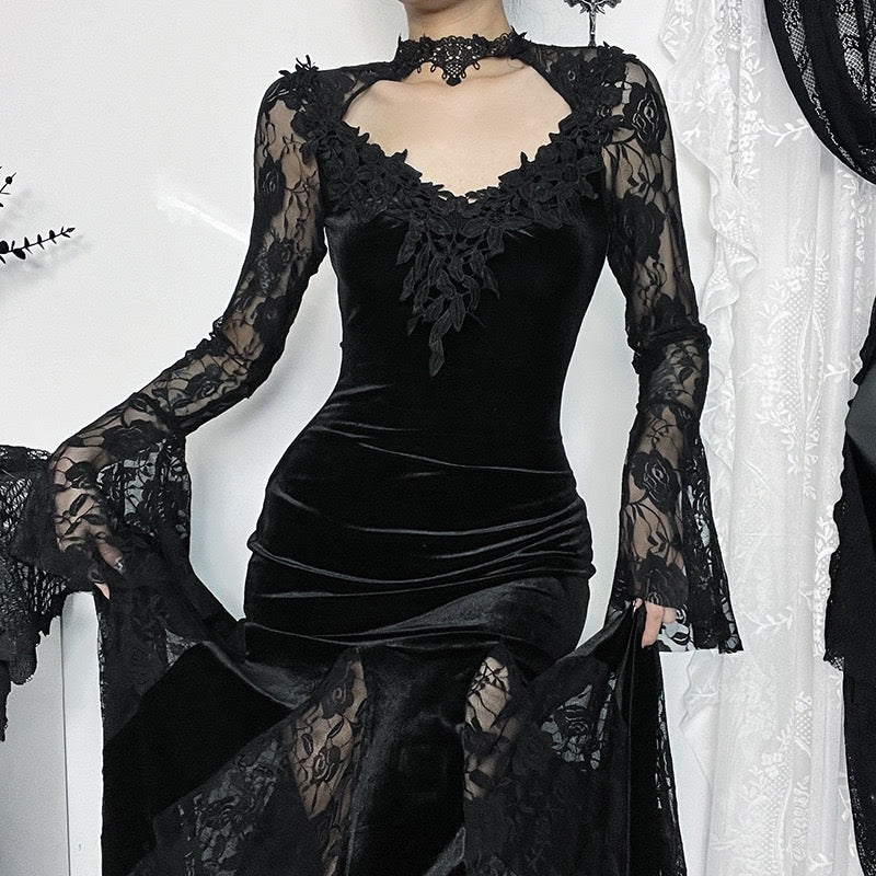 Femboy wear sexy black mesh side slit dress detail