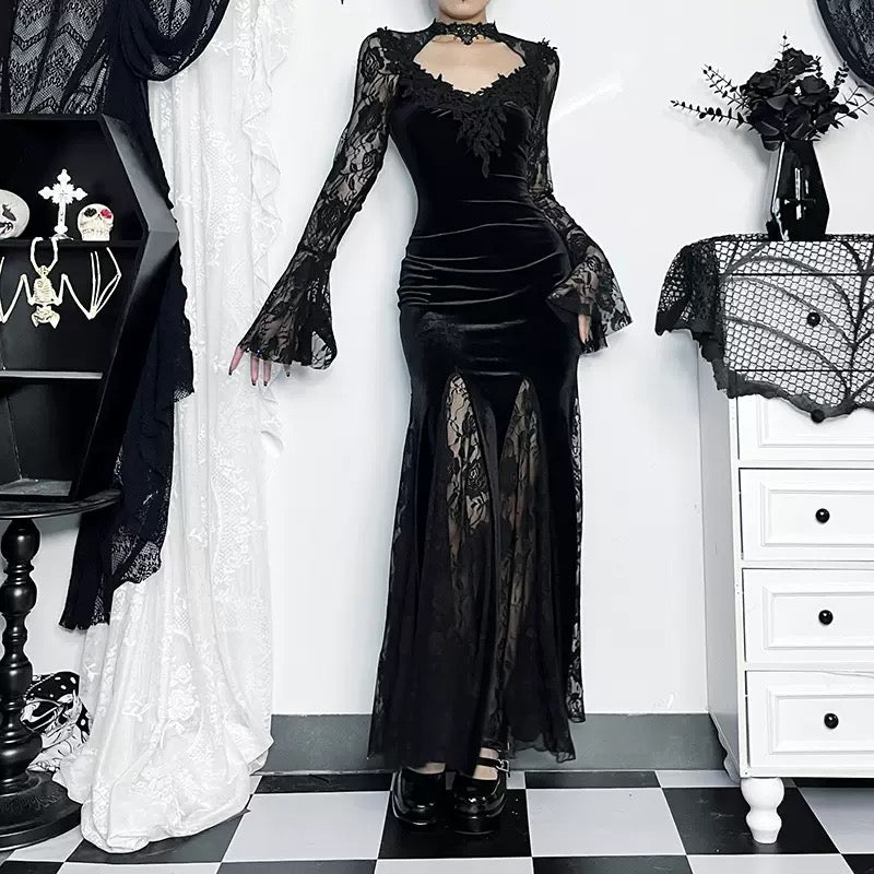 Femboy wear sexy black mesh side slit dress femboy fashion