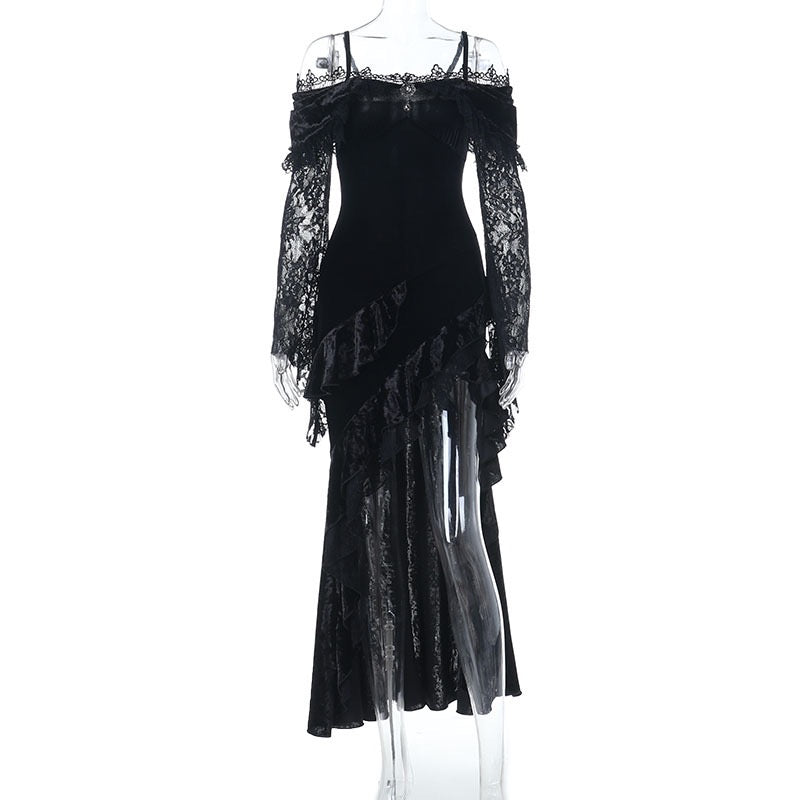 Femboy wear sexy black mesh side slit dress front