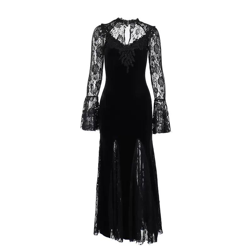 Femboy wear sexy black mesh side slit dress front