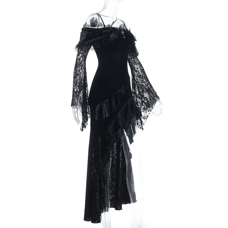 Femboy wear sexy black mesh side slit dress side