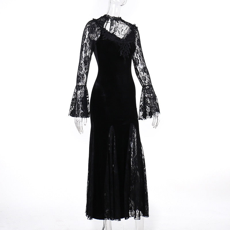 Femboy wear sexy black mesh side slit dress side