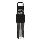 Femboy wear sexy black strapless side slit dress front