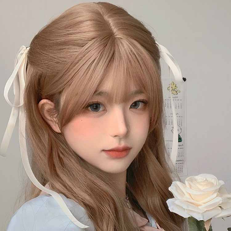 Femboy wear sexy femboy honey blonde body wave wig with bangs