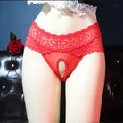 Femboy wear sexy mid rise lace crotchless panties front