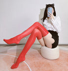 Femboy wear sexy oil shine thigh high stockings side